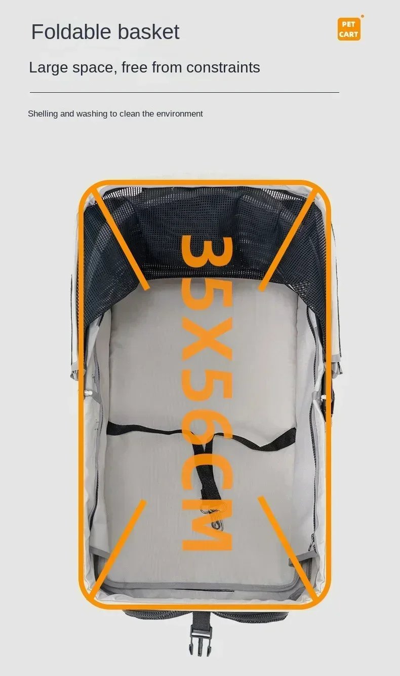 Suitable for dogs and cats to use outdoors. Foldable pet stroller, four-wheel dog travel cart, with storage basket