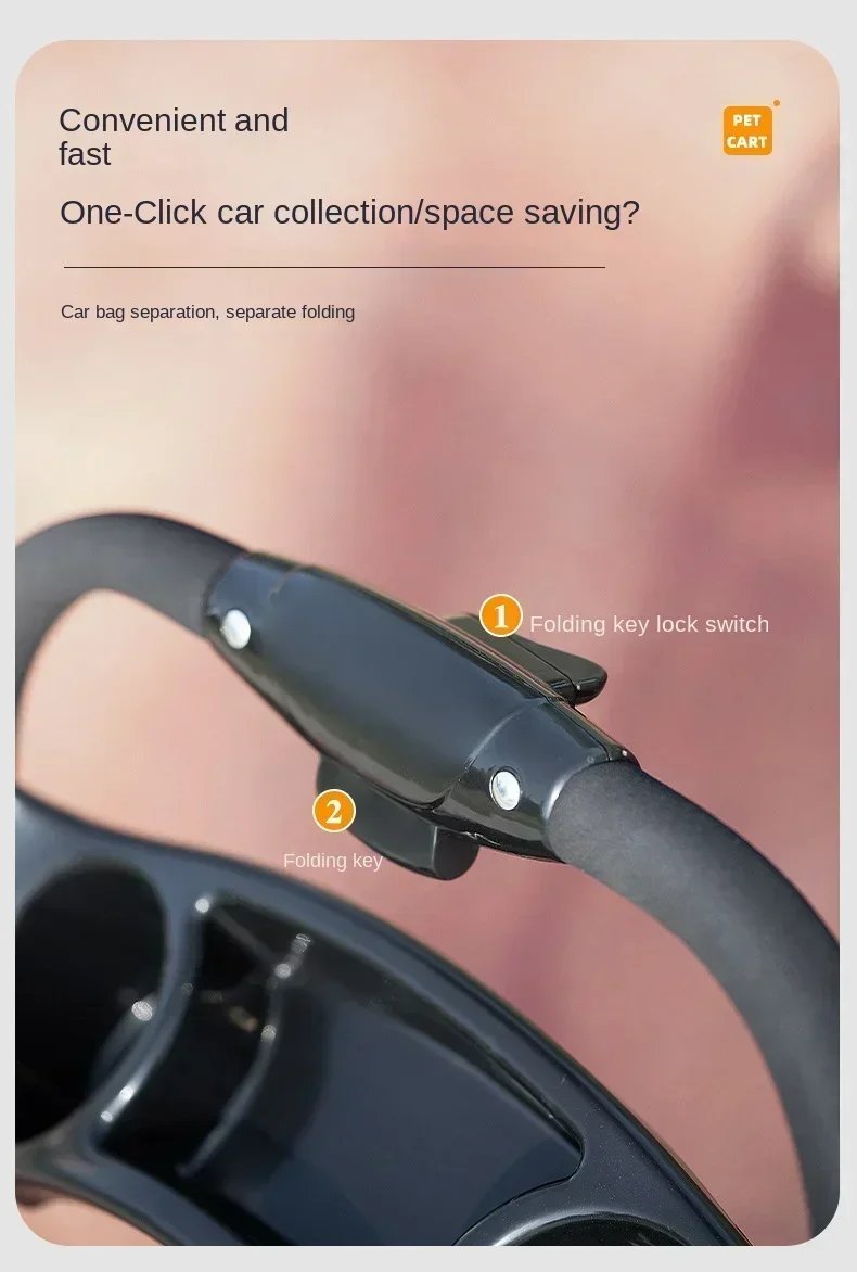 Suitable for dogs and cats to use outdoors. Foldable pet stroller, four-wheel dog travel cart, with storage basket