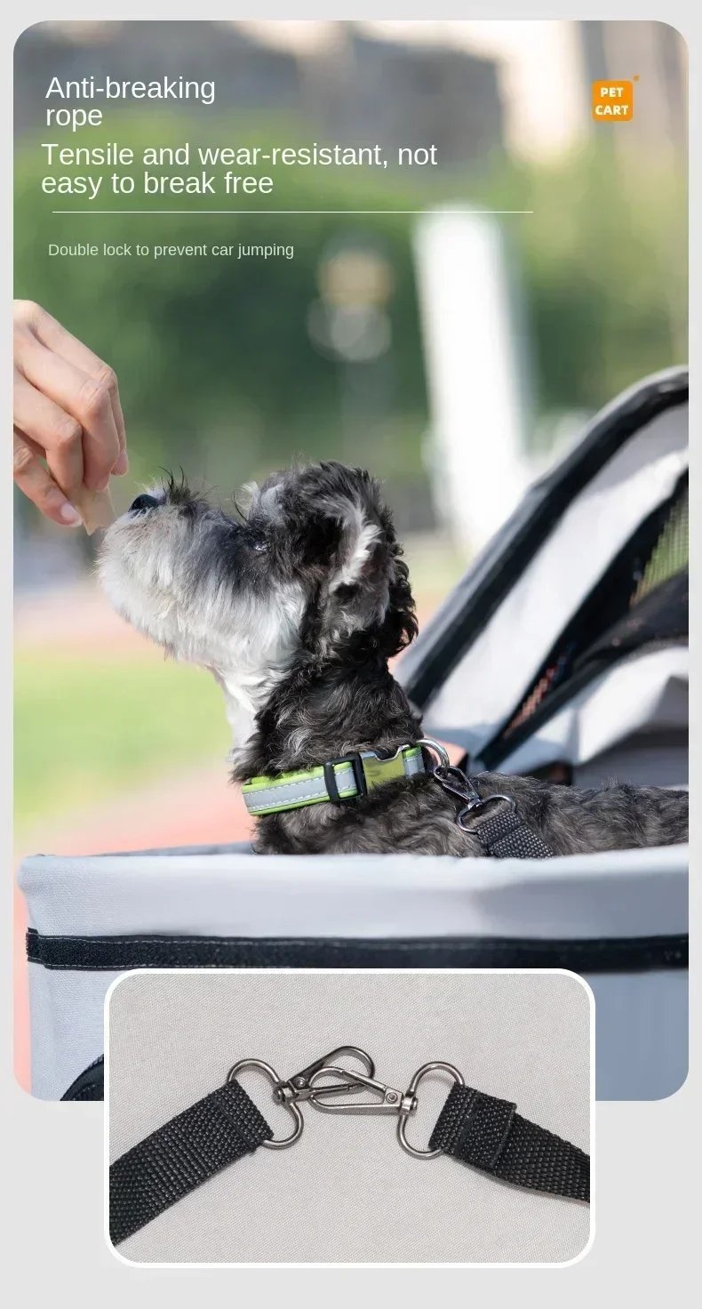 Suitable for dogs and cats to use outdoors. Foldable pet stroller, four-wheel dog travel cart, with storage basket