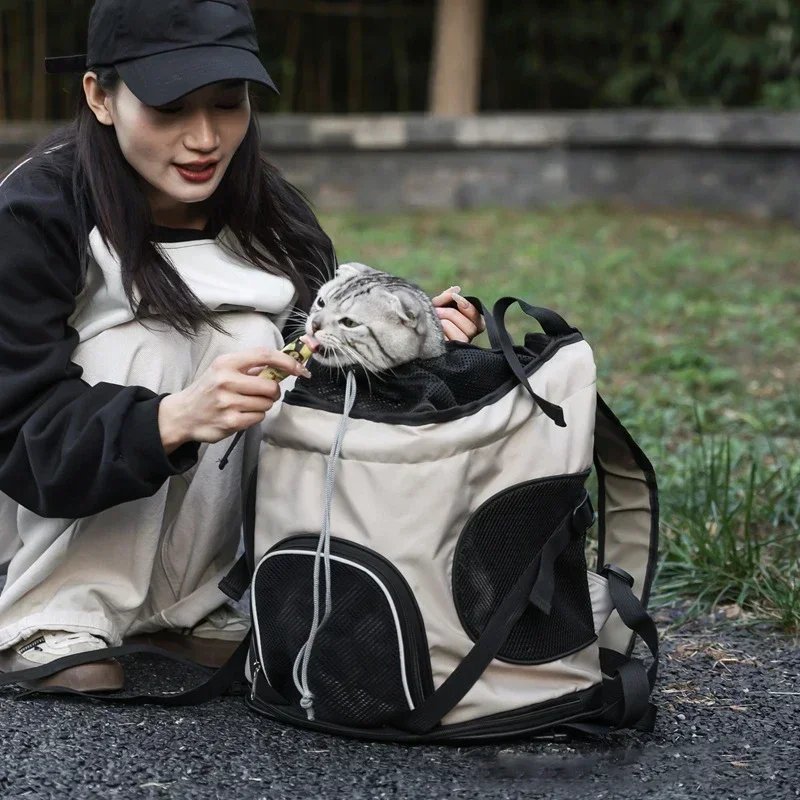Solid Color Large Capacity Lightweight Cat Bag Go Out Portable Pet Bag Carrier Breathable Oxford Cloth Portable Pet Backpack