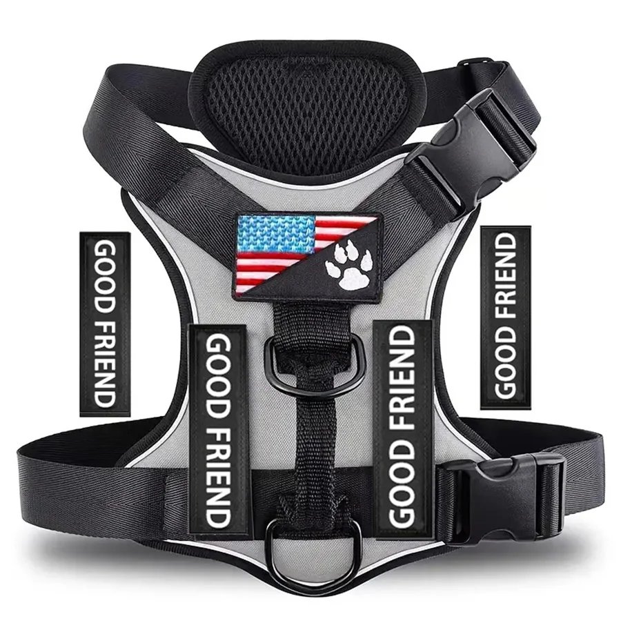 Dog Harness, Reflective Dog Vest Harness With 5PCS Patches, Adjustable Soft Oxford Pet Harness, Inner Layer Mesh, Easy T
