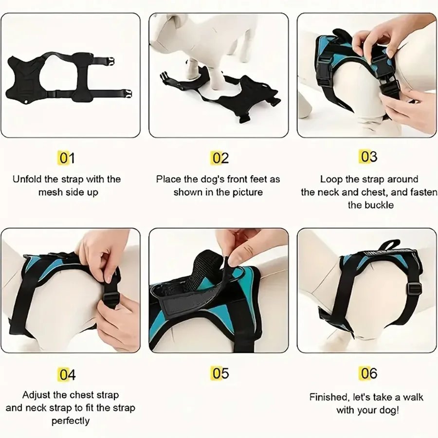 Dog Harness, Reflective Dog Vest Harness With 5PCS Patches, Adjustable Soft Oxford Pet Harness, Inner Layer Mesh, Easy T