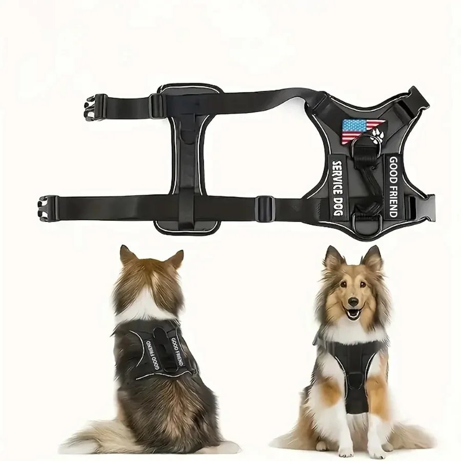 Dog Harness, Reflective Dog Vest Harness With 5PCS Patches, Adjustable Soft Oxford Pet Harness, Inner Layer Mesh, Easy T
