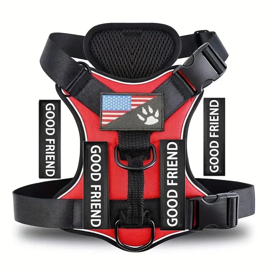Dog Harness, Reflective Dog Vest Harness With 5PCS Patches, Adjustable Soft Oxford Pet Harness, Inner Layer Mesh, Easy T