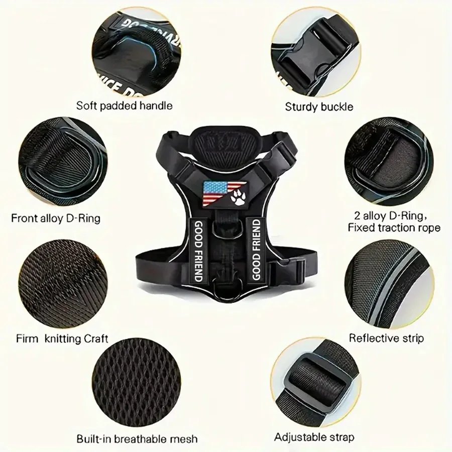 Dog Harness, Reflective Dog Vest Harness With 5PCS Patches, Adjustable Soft Oxford Pet Harness, Inner Layer Mesh, Easy T