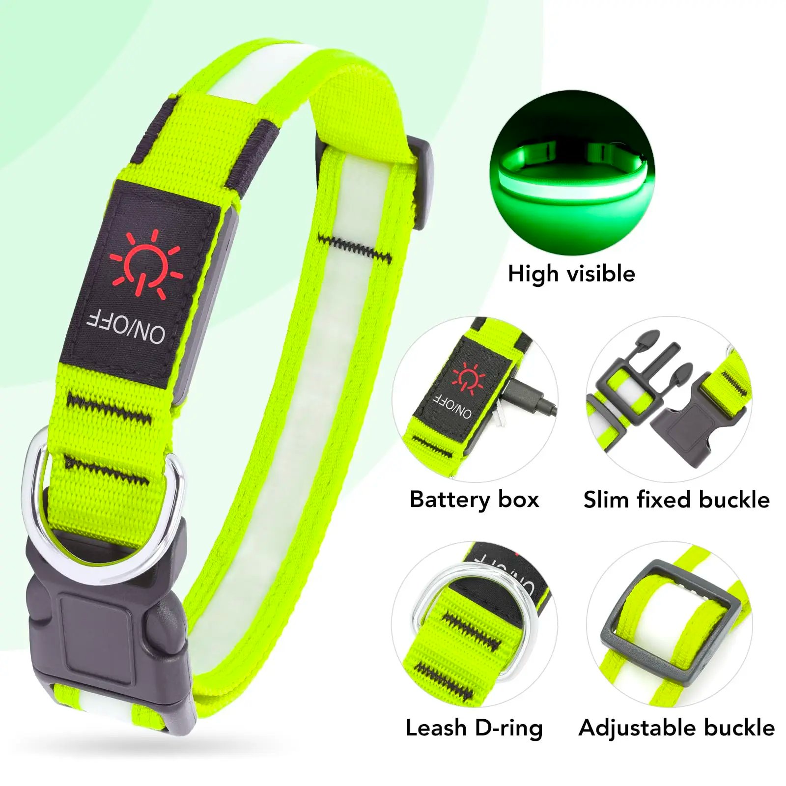 Vizpet LED Dog Collar, Light Up Dog Collar Adjustable USB Rechargeable Super Bright Safety Light Glowing Collars for Dogs Vizpet LED Dog Collar, Light Up Dog Collar Adjustable USB Rechargeable Super Bright Safety Light Glowing Collars for Dogs