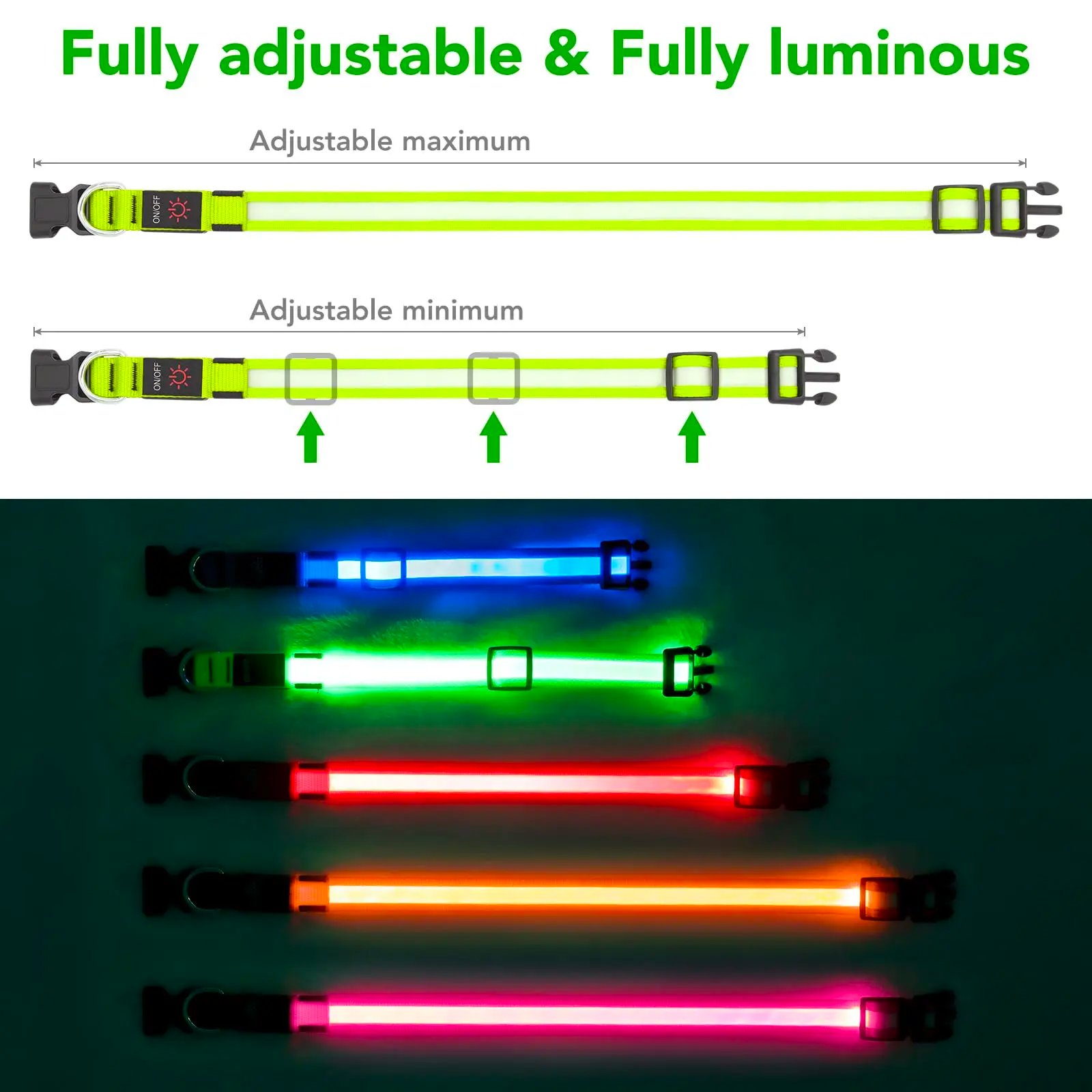 Vizpet LED Dog Collar, Light Up Dog Collar Adjustable USB Rechargeable Super Bright Safety Light Glowing Collars for Dogs Vizpet LED Dog Collar, Light Up Dog Collar Adjustable USB Rechargeable Super Bright Safety Light Glowing Collars for Dogs