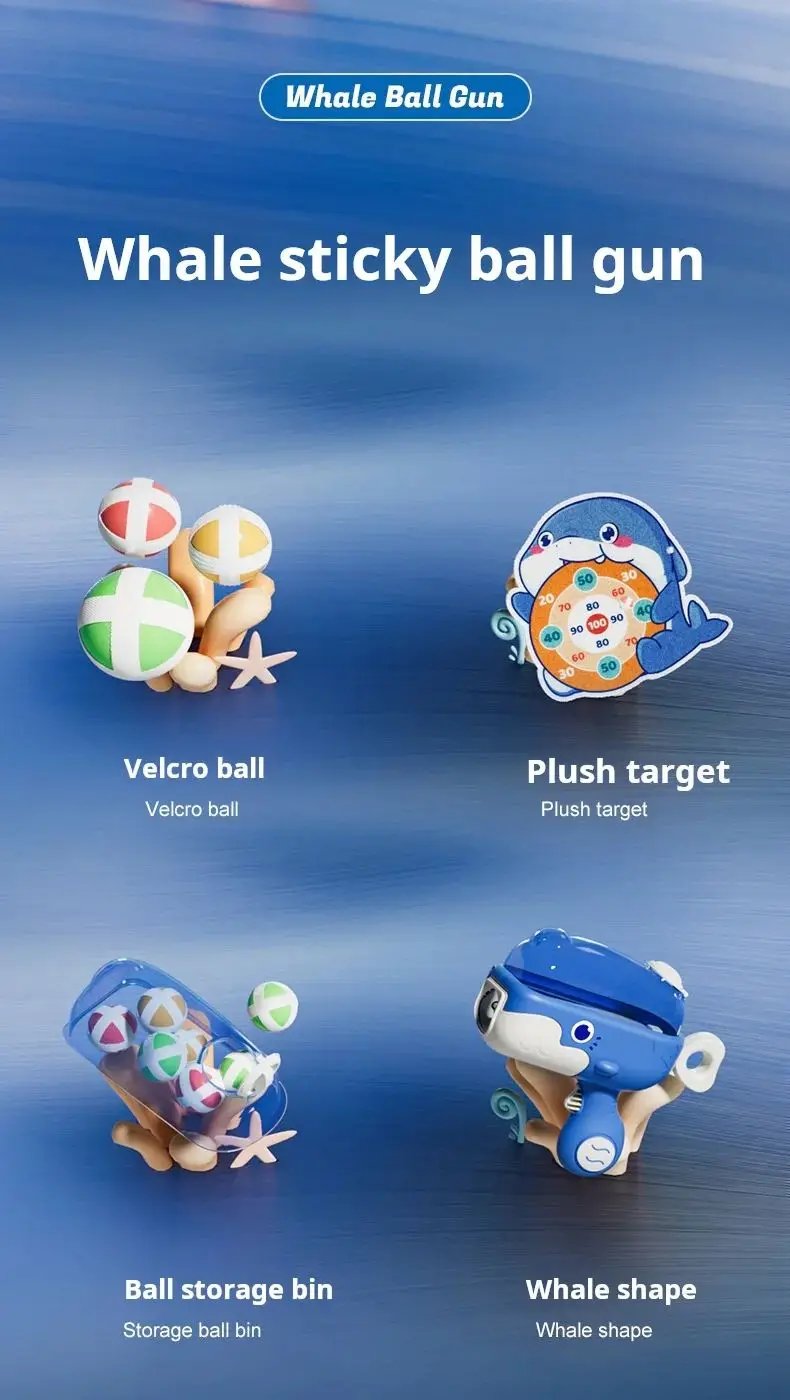 Whale Sticky Ball Throw Toy Set Kids Shooting Ball Gun Dart Board Target Soft Bullet Outdoor Indoor Game Gifts For Girsl Boys