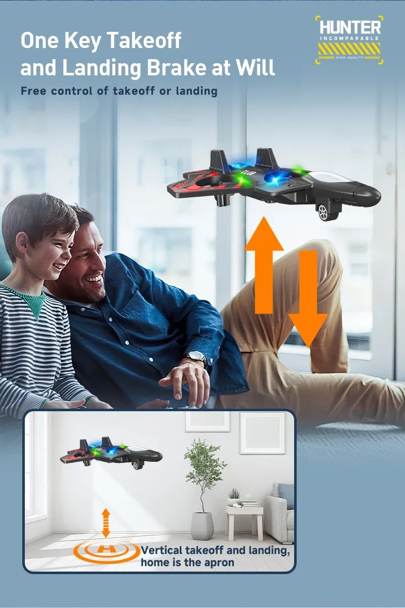 CZ01 2.4G 4CH RC EPP Foam Fighter Plane - 360 Degrees Stunt Tumbling, One-Key Takeoff, LED Lights - Best Kids Toy Gift