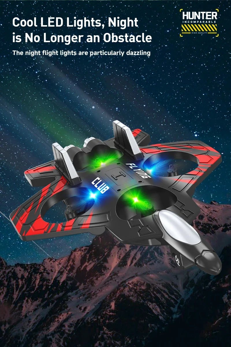CZ01 2.4G 4CH RC EPP Foam Fighter Plane - 360 Degrees Stunt Tumbling, One-Key Takeoff, LED Lights - Best Kids Toy Gift