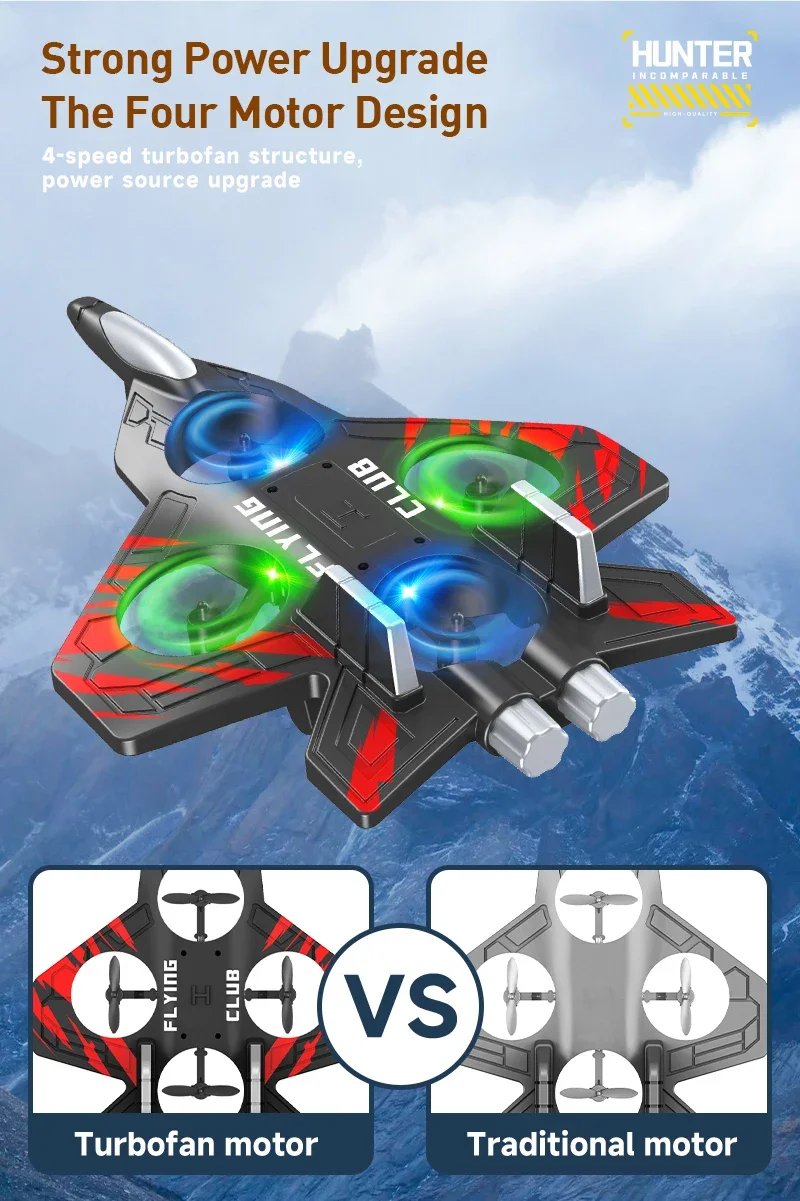 CZ01 2.4G 4CH RC EPP Foam Fighter Plane - 360 Degrees Stunt Tumbling, One-Key Takeoff, LED Lights - Best Kids Toy Gift