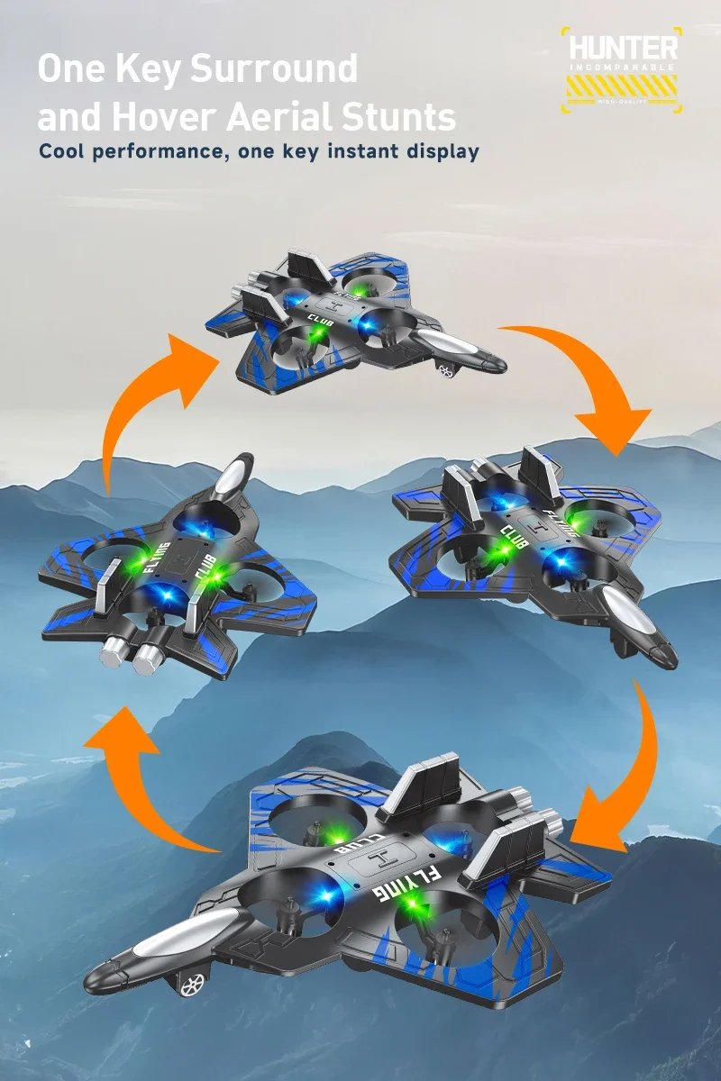 CZ01 2.4G 4CH RC EPP Foam Fighter Plane - 360 Degrees Stunt Tumbling, One-Key Takeoff, LED Lights - Best Kids Toy Gift