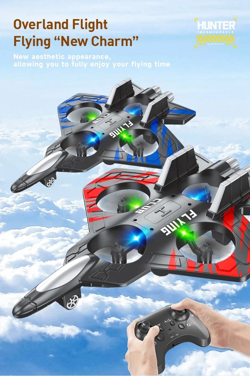 CZ01 2.4G 4CH RC EPP Foam Fighter Plane - 360 Degrees Stunt Tumbling, One-Key Takeoff, LED Lights - Best Kids Toy Gift