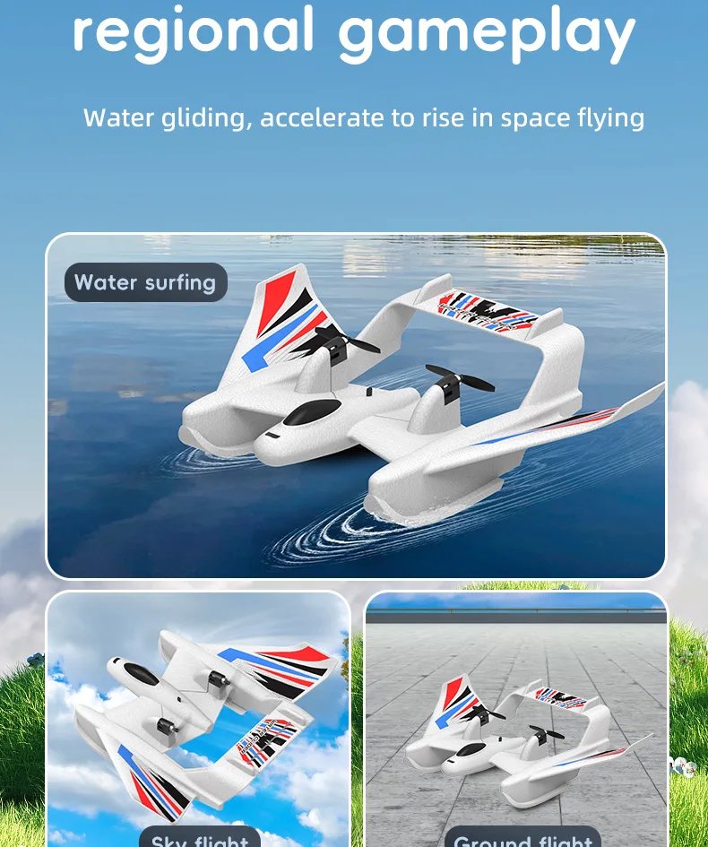 RC Aircraft, Three-in-one Land, water and air RC Aircraft, 2.4Ghz 2CH  EPP bubble fixed-wing remote control aircraft, Cool toys