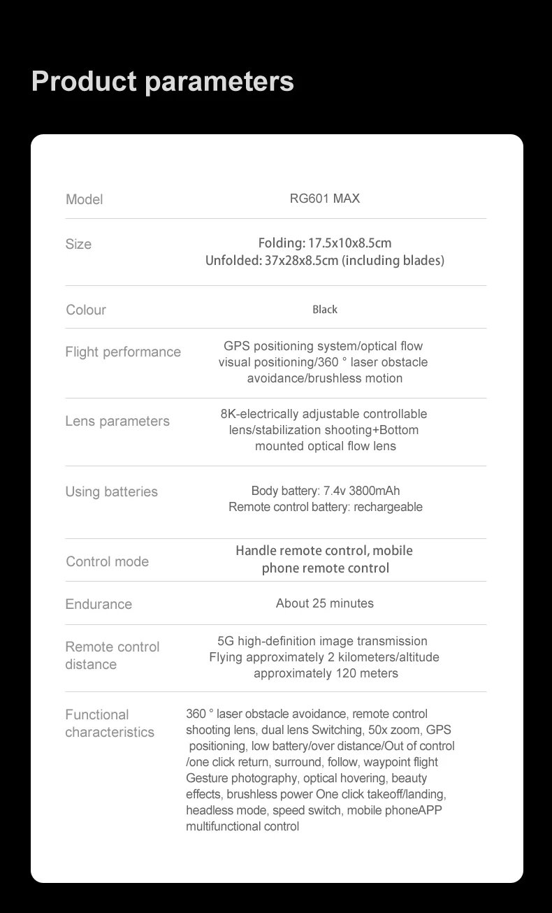 RG601 MAX GPS Drone 8K Professional HD Dual Camera 5G Wifi Obstacle Avoidance Brushless Foldable Quadcopter RC Distance 2KM Dron