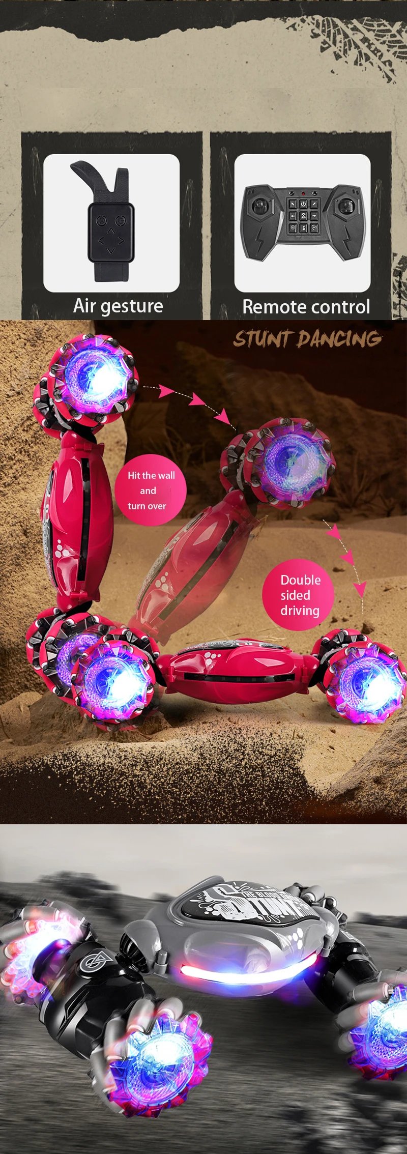 4WD Stunt Drift Car LED Electric Cars 2.4G Gesture Induction Deformation Twist Remote Controlled Car Electronic Kids Toys Gifts