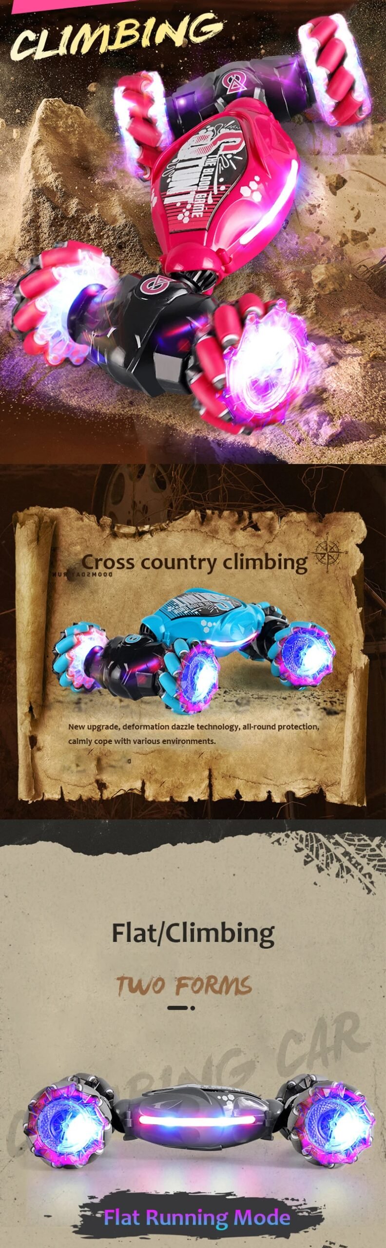 4WD Stunt Drift Car LED Electric Cars 2.4G Gesture Induction Deformation Twist Remote Controlled Car Electronic Kids Toys Gifts