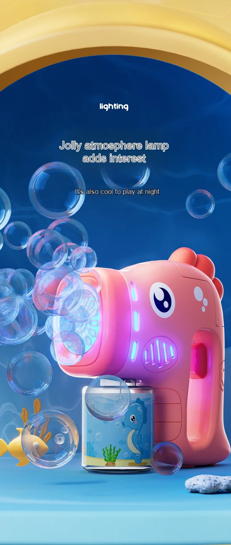 Children's seahorse automatic bubble machine, bubble gun, children's bubble machine, soap bubble manufacturer, summer toy