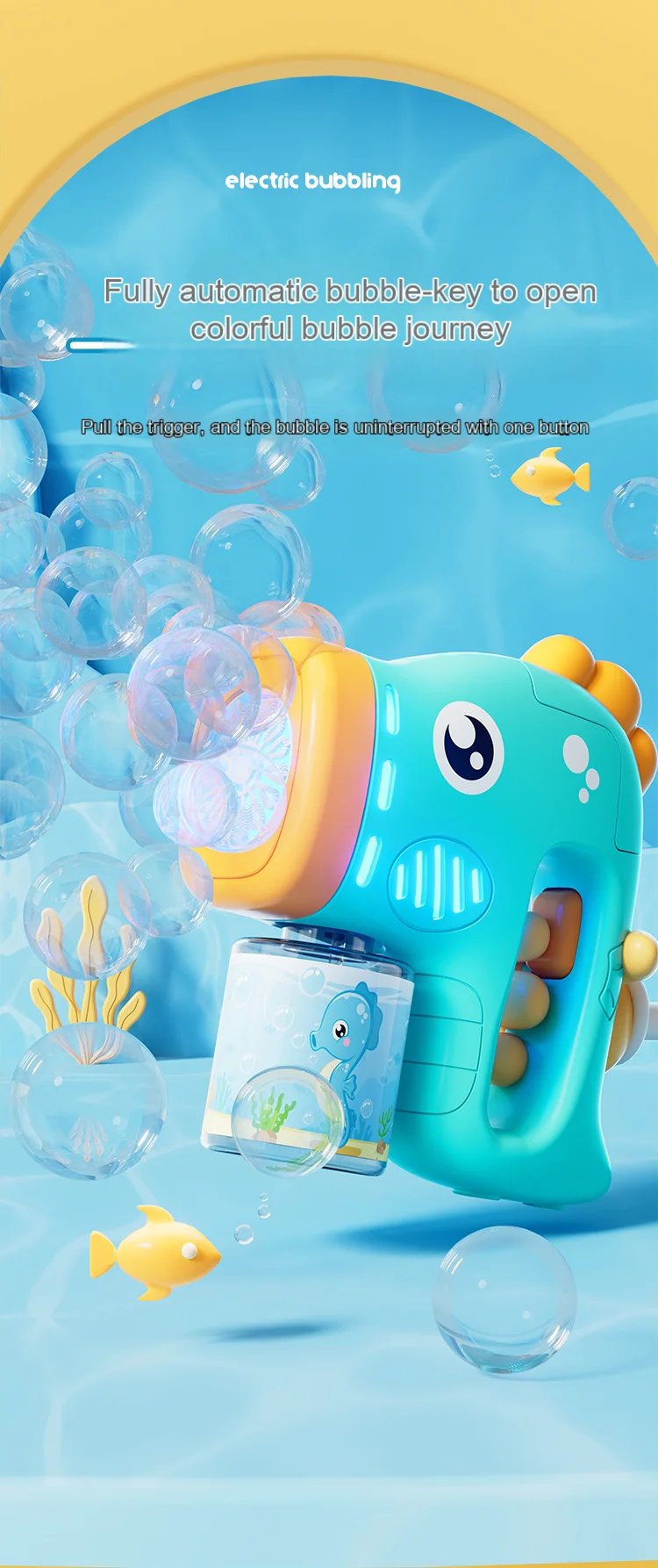 Children's seahorse automatic bubble machine, bubble gun, children's bubble machine, soap bubble manufacturer, summer toy