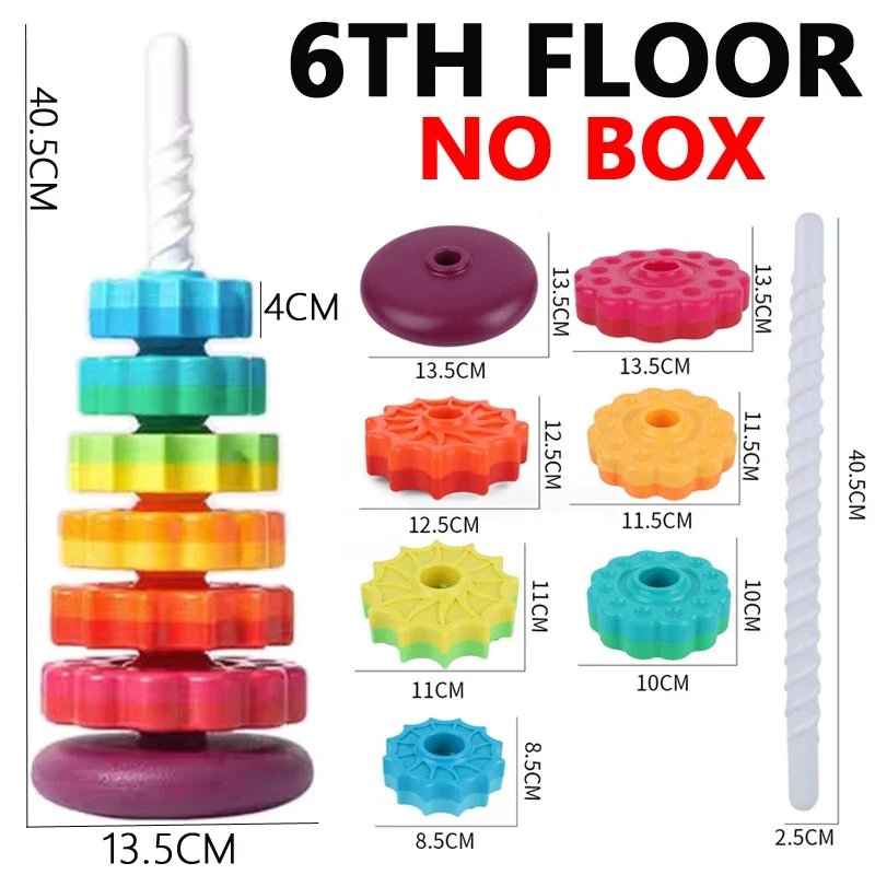 Baby cognition rainbow spinning tower toy funny Montessori early education geometric ring stacking block Sensory Toy for Toddler
