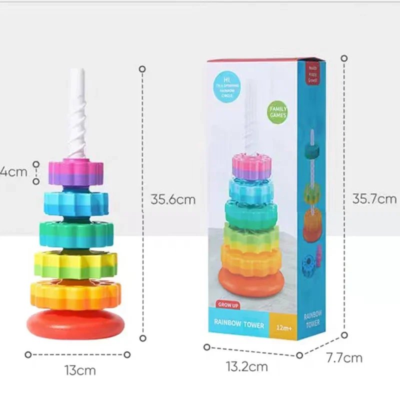 Baby cognition rainbow spinning tower toy funny Montessori early education geometric ring stacking block Sensory Toy for Toddler
