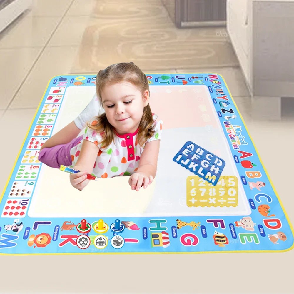 100x80CM Magic Water Drawing Mat with Reusable Magic Pens Doodle Montessori Painting Board Educational Toys Kids Gifts 39X31in