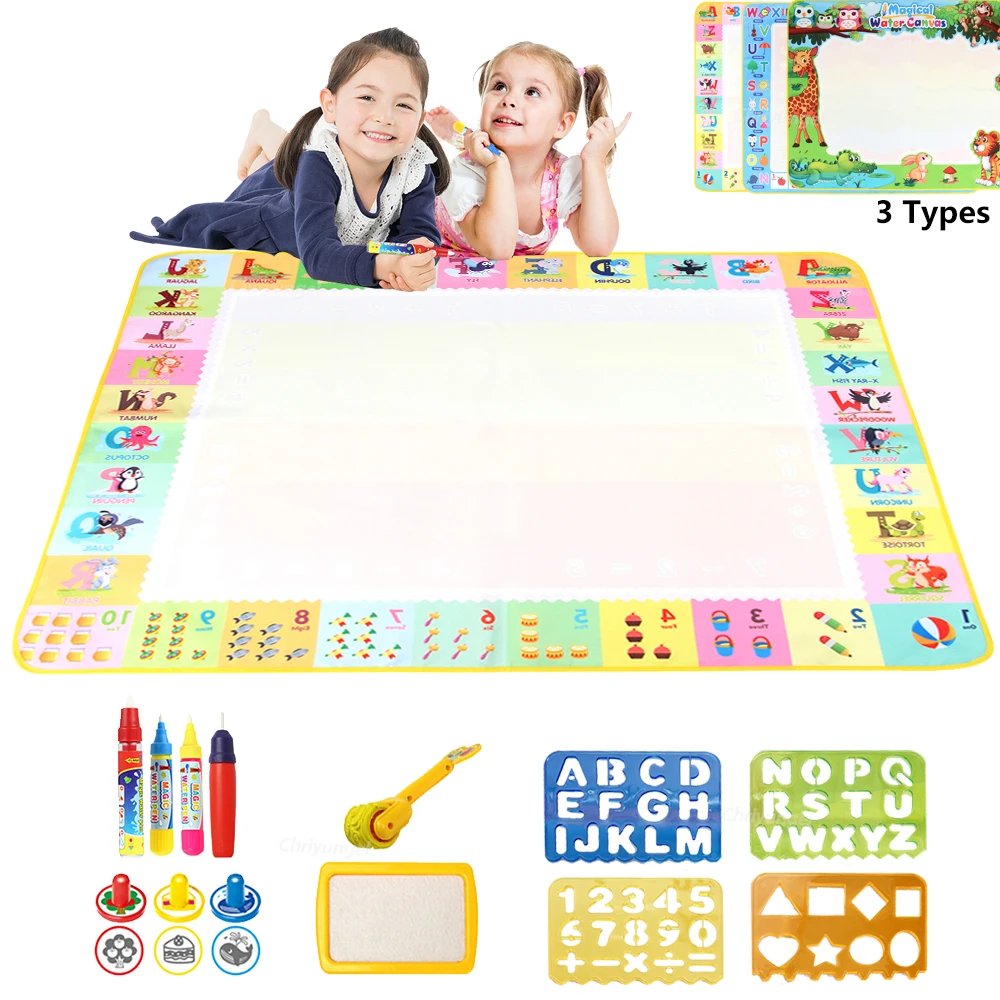 100x80CM Magic Water Drawing Mat with Reusable Magic Pens Doodle Montessori Painting Board Educational Toys Kids Gifts 39X31in
