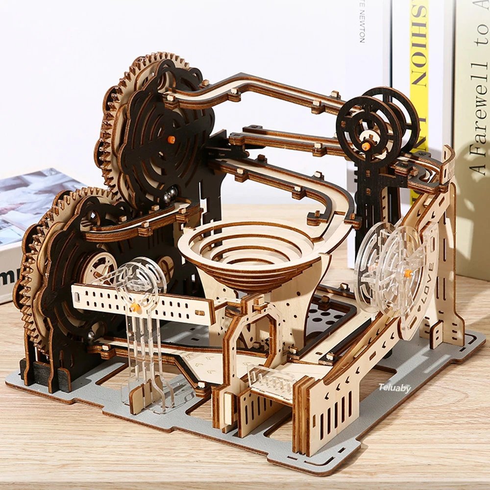 3D Wooden Puzzle Marble Run Set DIY Assembly Building Model Kit STEAM Engine Educational Toys for Adult Kids Birthday Gifts