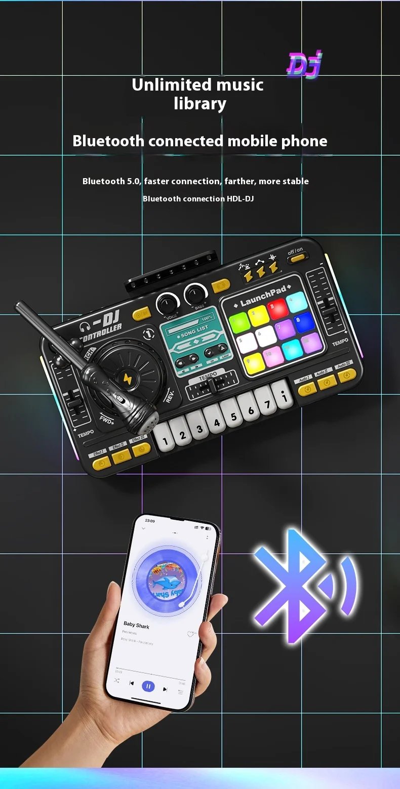 Children's DJ Beat Box Multi-Function Bluetooth Music Simulation Toy Instrument With Microphone Baby E onal Plaything