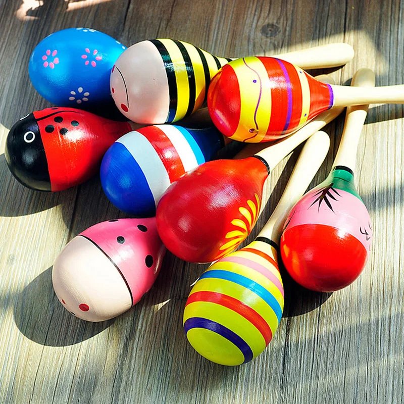 5PCS Maracas Hand Percussion Rattles Baby Musical Instruments Montessori Wooden Toys Sand Hammer Shaker Fiesta Party Favors