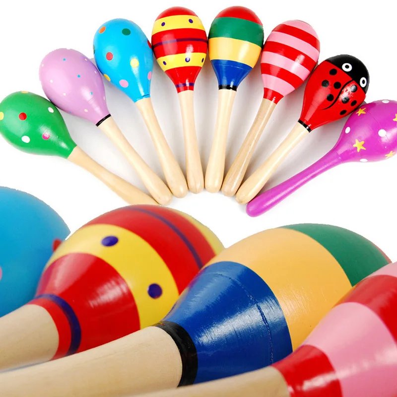 5PCS Maracas Hand Percussion Rattles Baby Musical Instruments Montessori Wooden Toys Sand Hammer Shaker Fiesta Party Favors