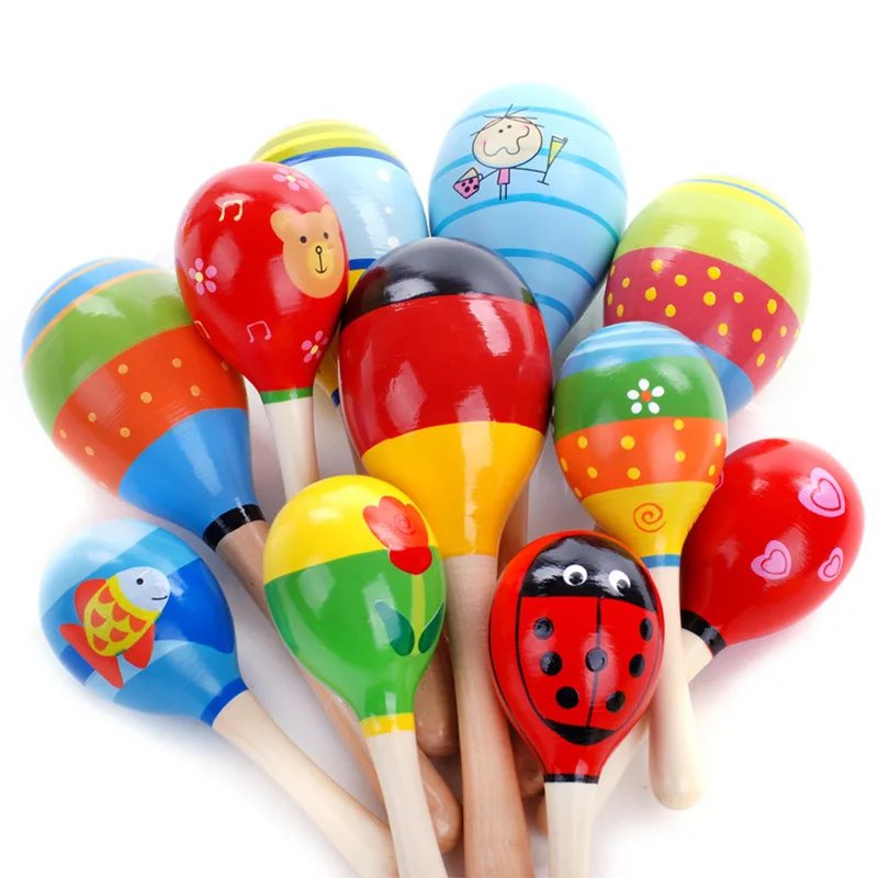 5PCS Maracas Hand Percussion Rattles Baby Musical Instruments Montessori Wooden Toys Sand Hammer Shaker Fiesta Party Favors
