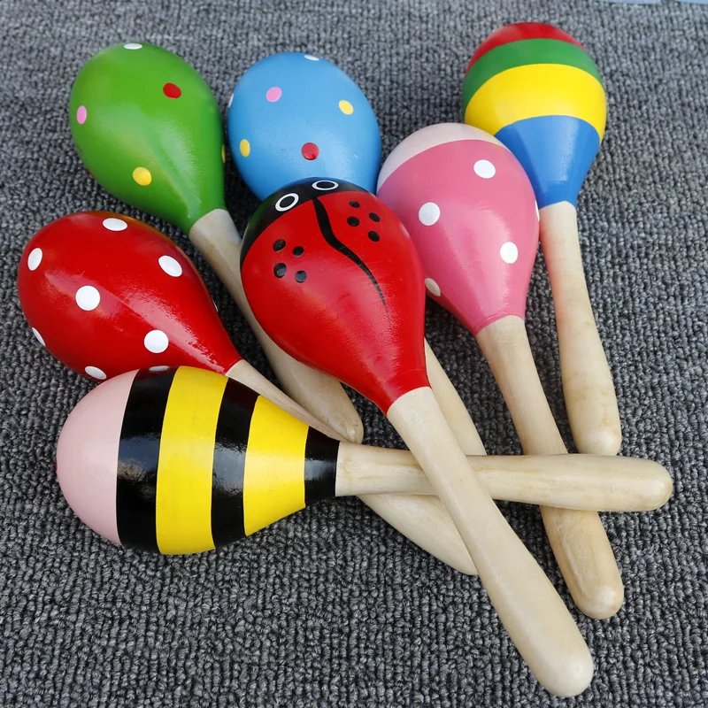 5PCS Maracas Hand Percussion Rattles Baby Musical Instruments Montessori Wooden Toys Sand Hammer Shaker Fiesta Party Favors