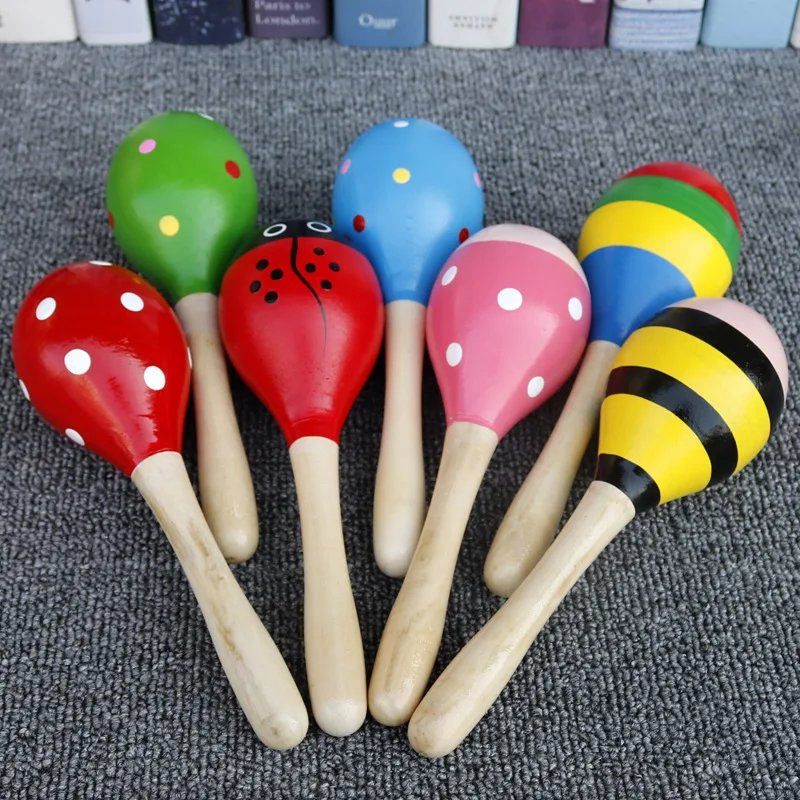 5PCS Maracas Hand Percussion Rattles Baby Musical Instruments Montessori Wooden Toys Sand Hammer Shaker Fiesta Party Favors