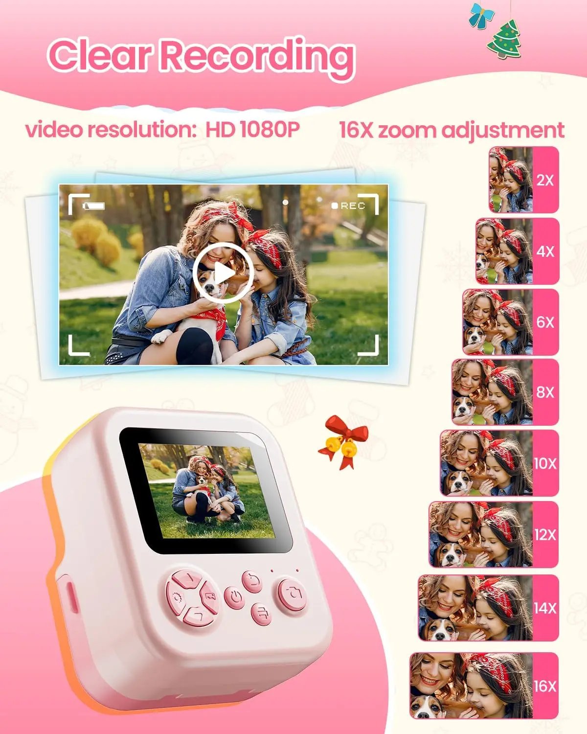 Bluetooth Kids Camera Instant Print Photo 1080P Mini Toddler Camera for Boys Girls DIY Instant Print Toys With 32G SD Card