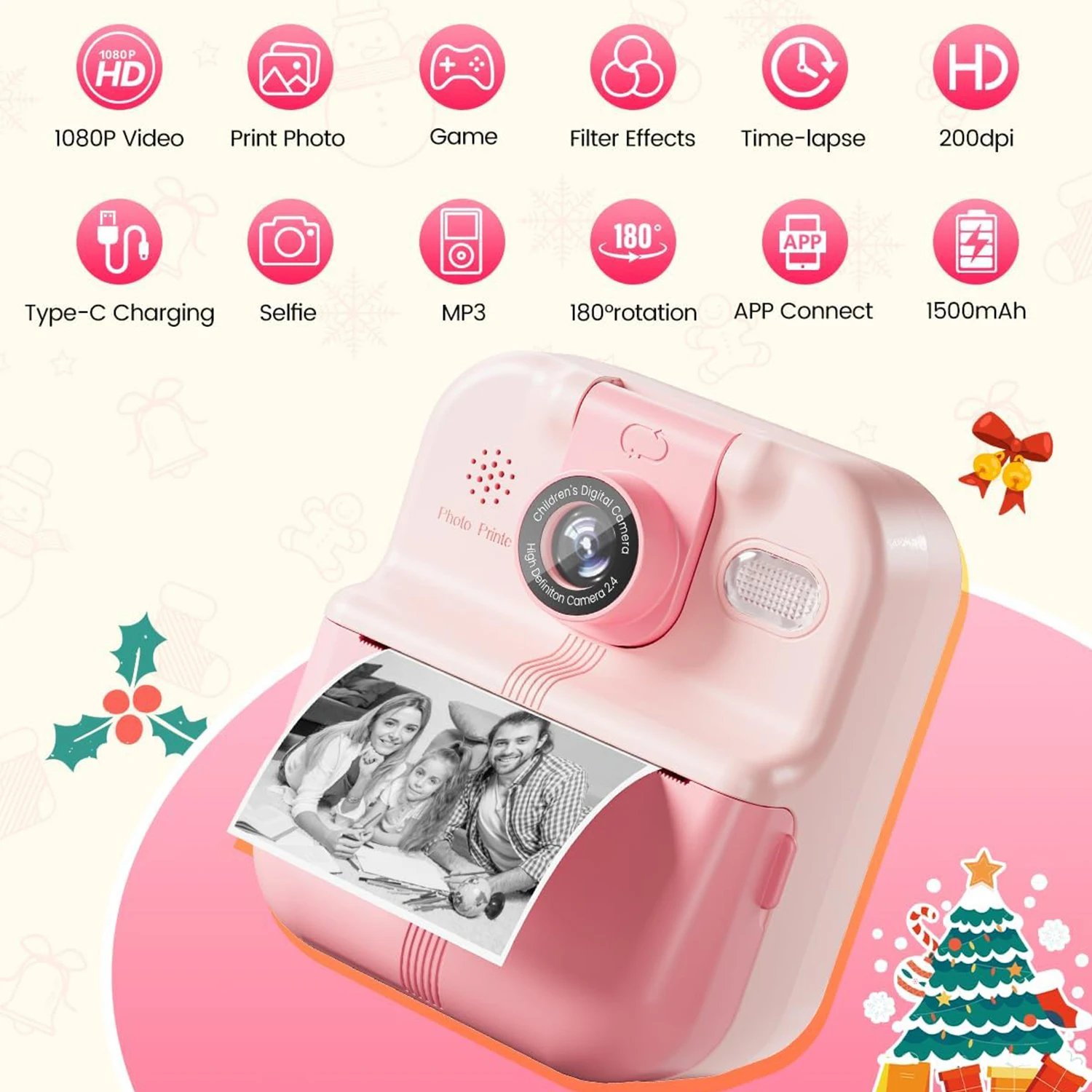 Bluetooth Kids Camera Instant Print Photo 1080P Mini Toddler Camera for Boys Girls DIY Instant Print Toys With 32G SD Card Bluetooth Kids Camera Instant Print Photo 1080P Mini Toddler Camera for Boys Girls DIY Instant Print Toys With 32G SD Card