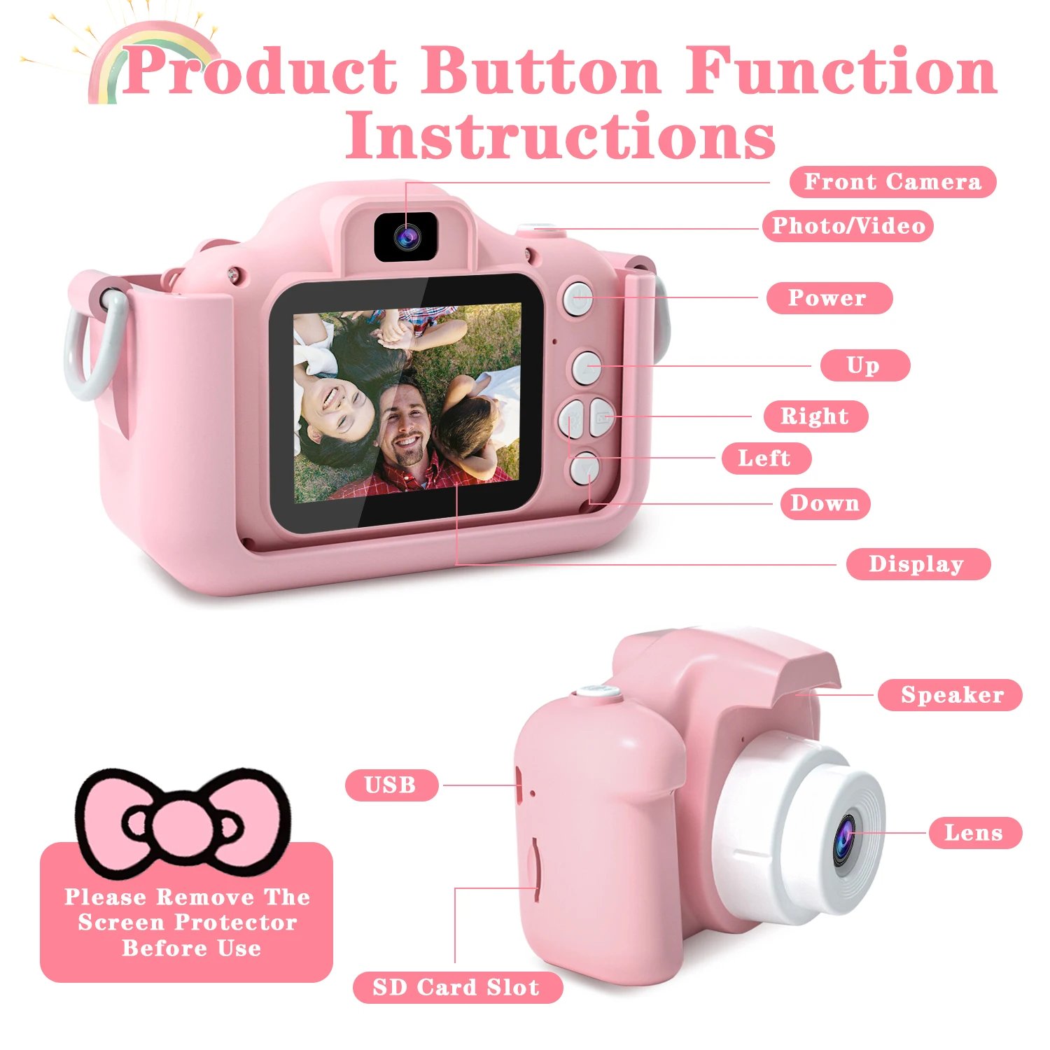 Cute Cat Children Cameras With 32G Card Silicone Cases Dual Cameras Kids Photography HD Video Camera Toys Festivals Gifts Cute Cat Children Cameras With 32G Card Silicone Cases Dual Cameras Kids Photography HD Video Camera Toys Festivals Gifts