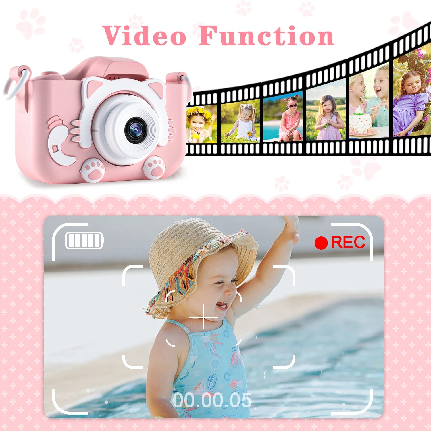Cute Cat Children Cameras With 32G Card Silicone Cases Dual Cameras Kids Photography HD Video Camera Toys Festivals Gifts Cute Cat Children Cameras With 32G Card Silicone Cases Dual Cameras Kids Photography HD Video Camera Toys Festivals Gifts