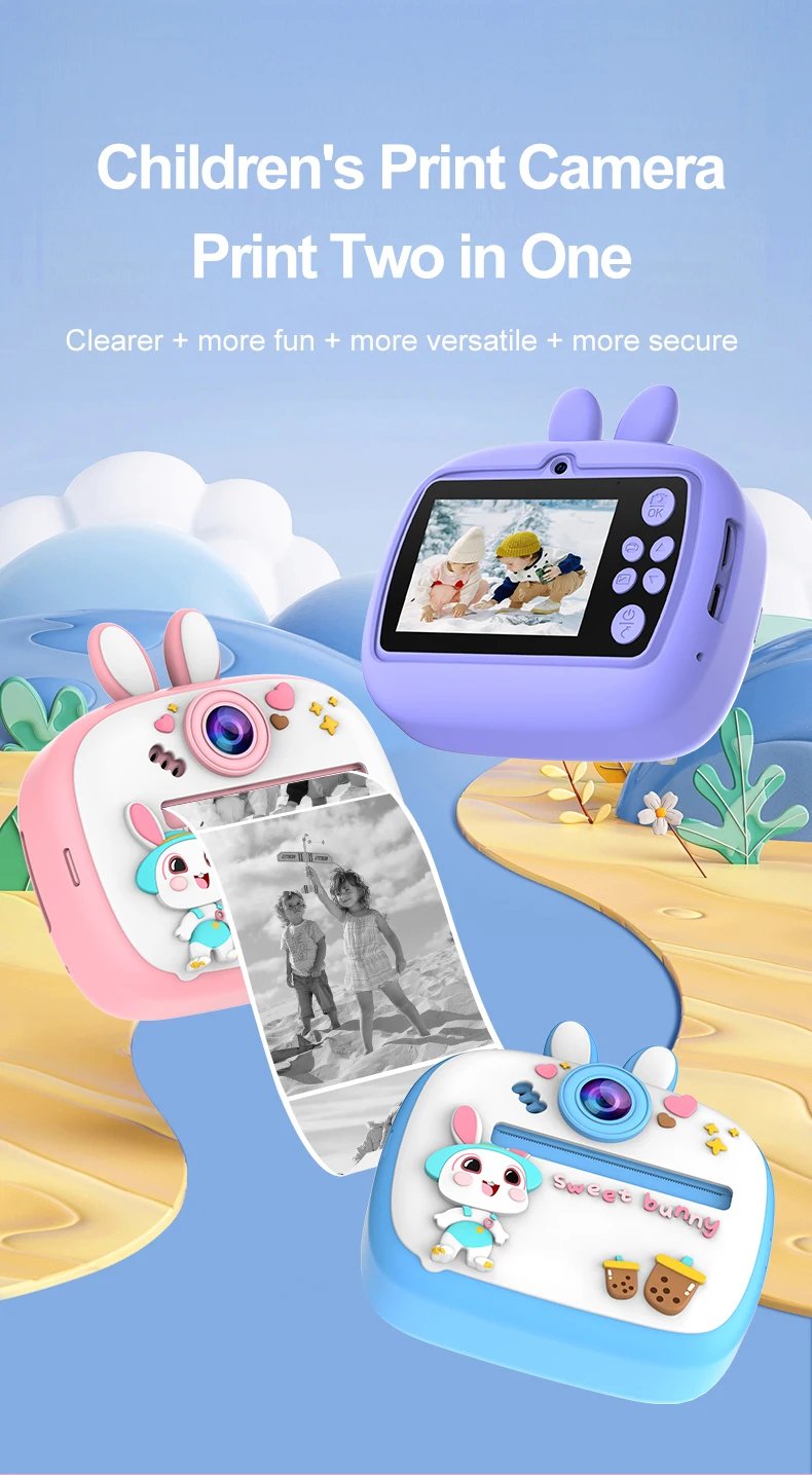 Kids Digital Camera Instant Print Kids Thermal Print Camera Instant Photo Print Camera Video Toy +32G memory card gift
