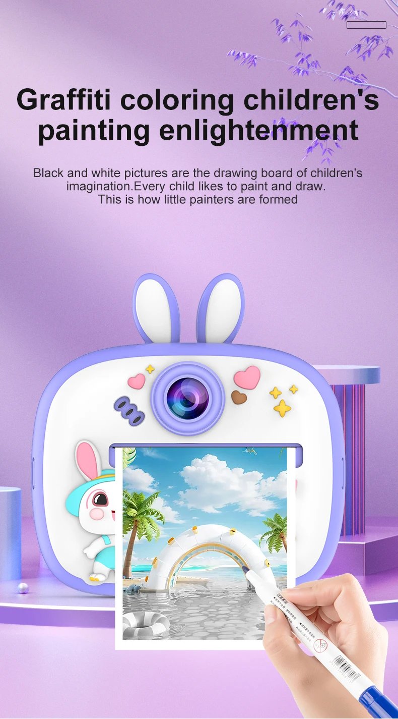 Kids Digital Camera Instant Print Kids Thermal Print Camera Instant Photo Print Camera Video Toy +32G memory card gift