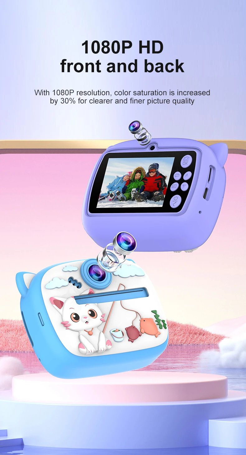Kids Digital Camera Instant Print Kids Thermal Print Camera Instant Photo Print Camera Video Toy +32G memory card gift