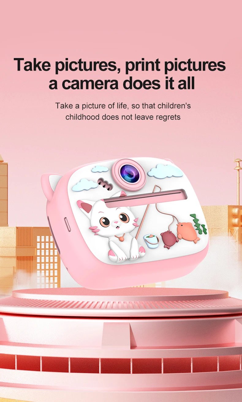 Kids Digital Camera Instant Print Kids Thermal Print Camera Instant Photo Print Camera Video Toy +32G memory card gift