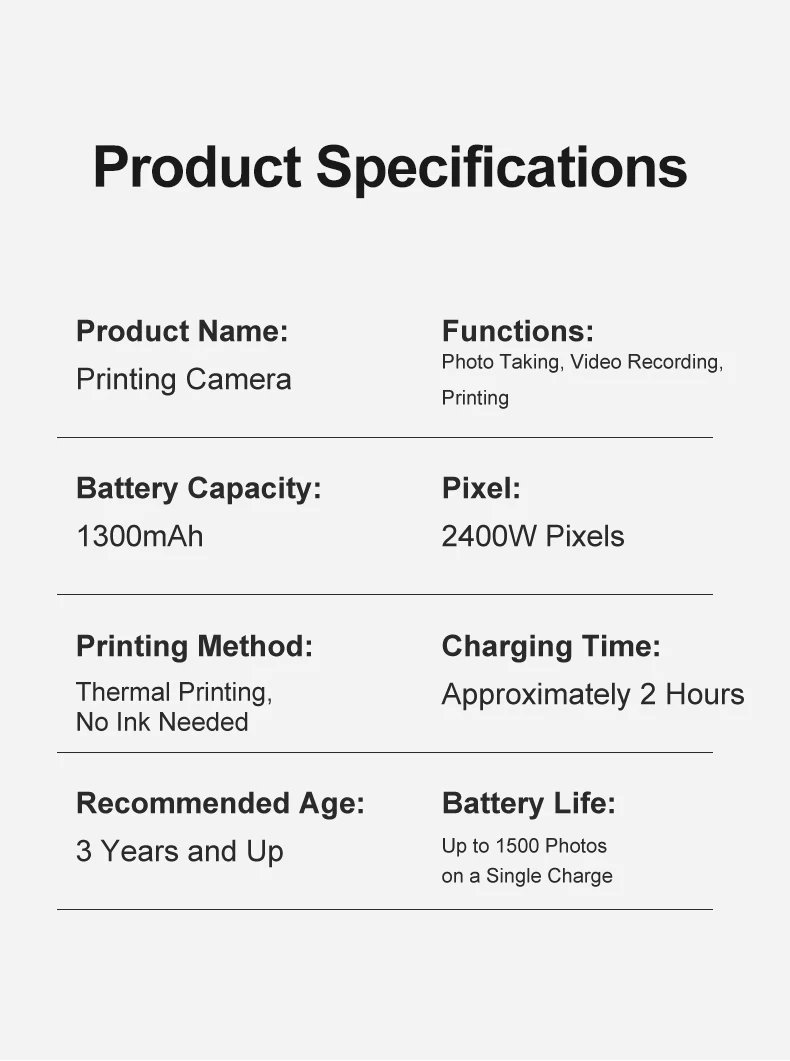 Kids Digital Camera Instant Print Kids Thermal Print Camera Instant Photo Print Camera Video Toy +32G memory card gift