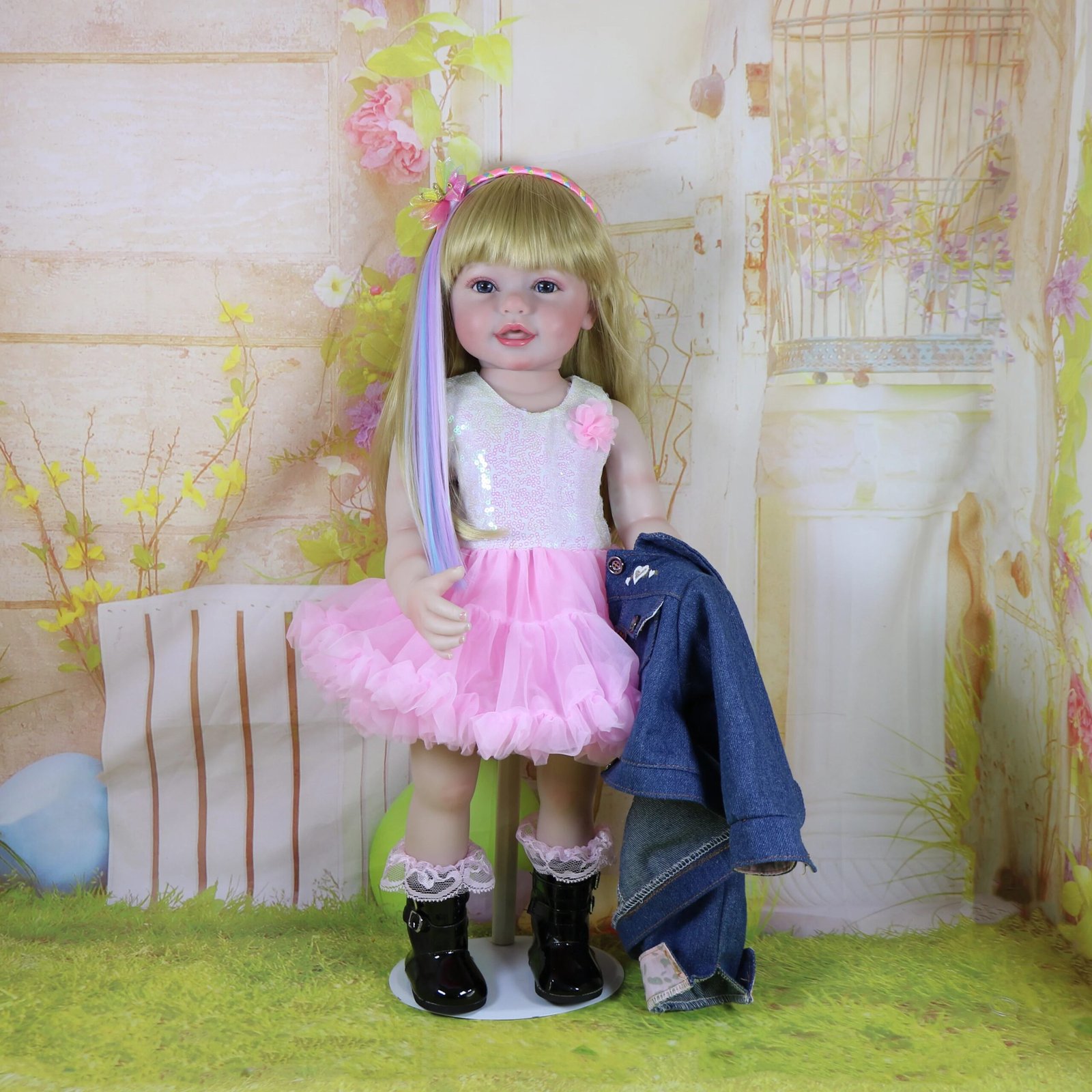 Reborn Toddler Stand Doll -22 inch Fashions Girl with 3D Painted Skin on face  full vinyl with Blonde wigs Christmas Gift