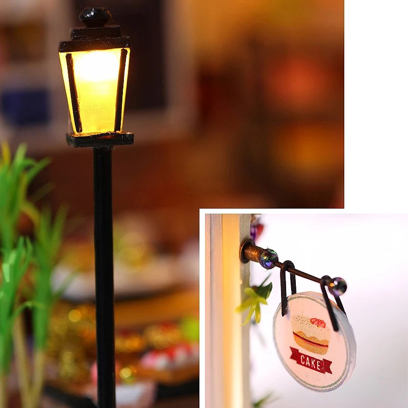 Cake shop Doll House Mini DIY Small Kit Building Assembly Model DIY Handmade 3D Puzzle Kit With LED Toy For Kids Gifts DollHouse