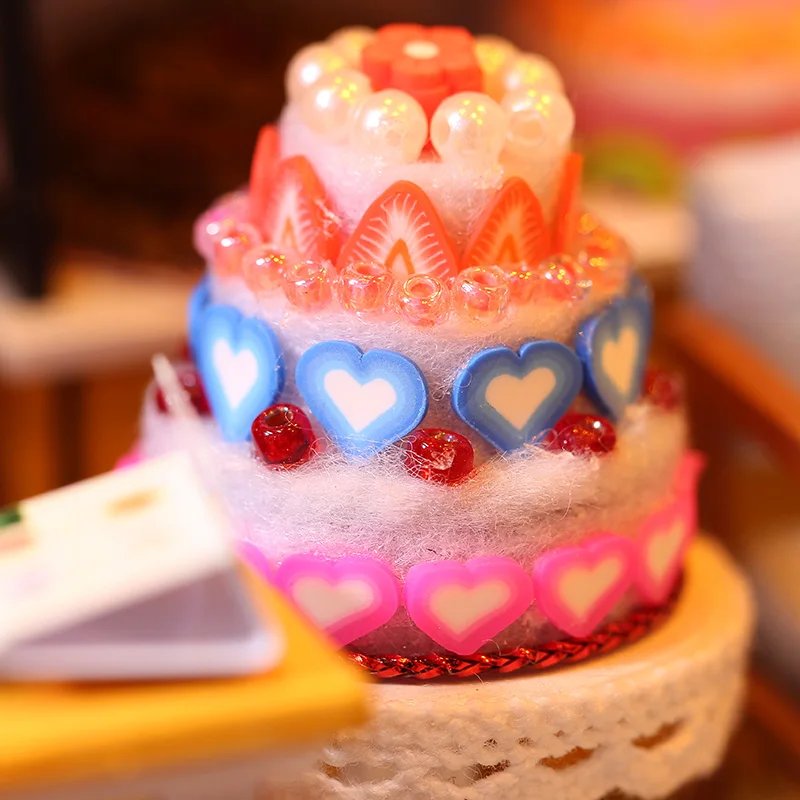 Cake shop Doll House Mini DIY Small Kit Building Assembly Model DIY Handmade 3D Puzzle Kit With LED Toy For Kids Gifts DollHouse