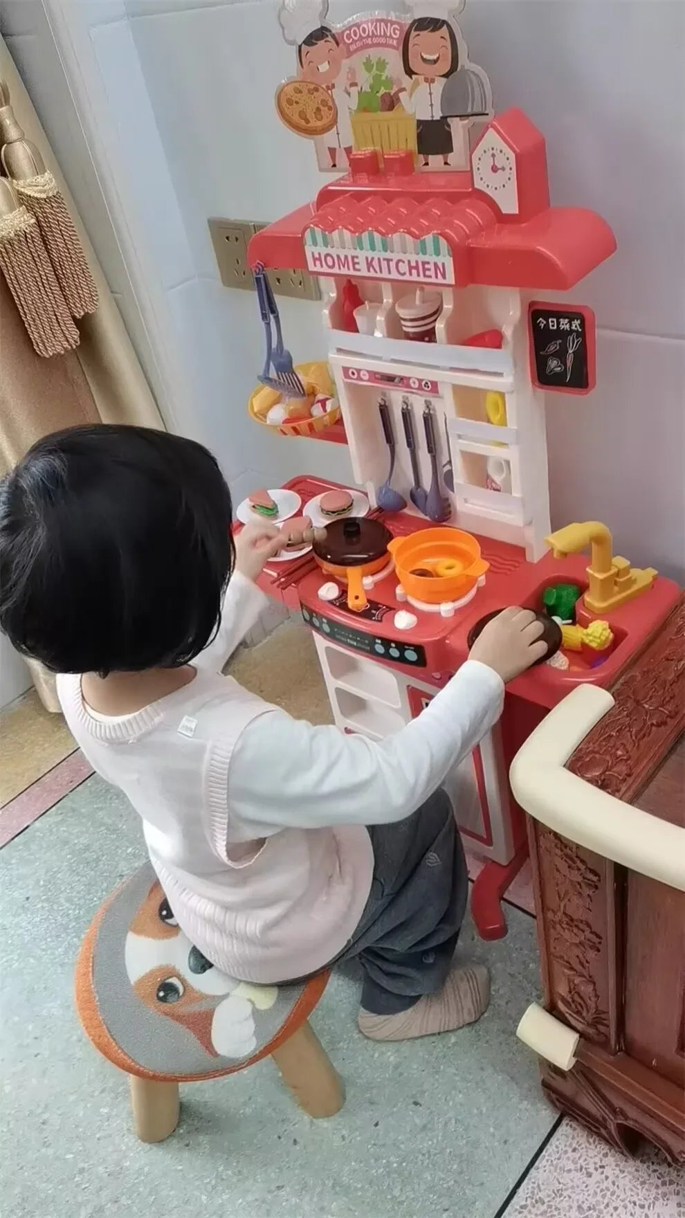 95cm Children's Home Cooking Simulator Kitchen Set Kitchen Girls Cooking Spray Dining Table Toys Christmas Gifts