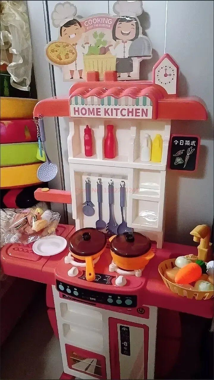95cm Children's Home Cooking Simulator Kitchen Set Kitchen Girls Cooking Spray Dining Table Toys Christmas Gifts