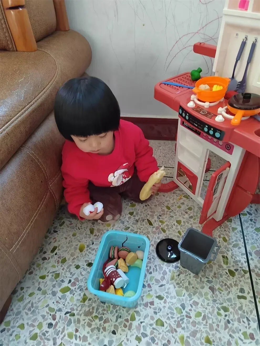 95cm Children's Home Cooking Simulator Kitchen Set Kitchen Girls Cooking Spray Dining Table Toys Christmas Gifts