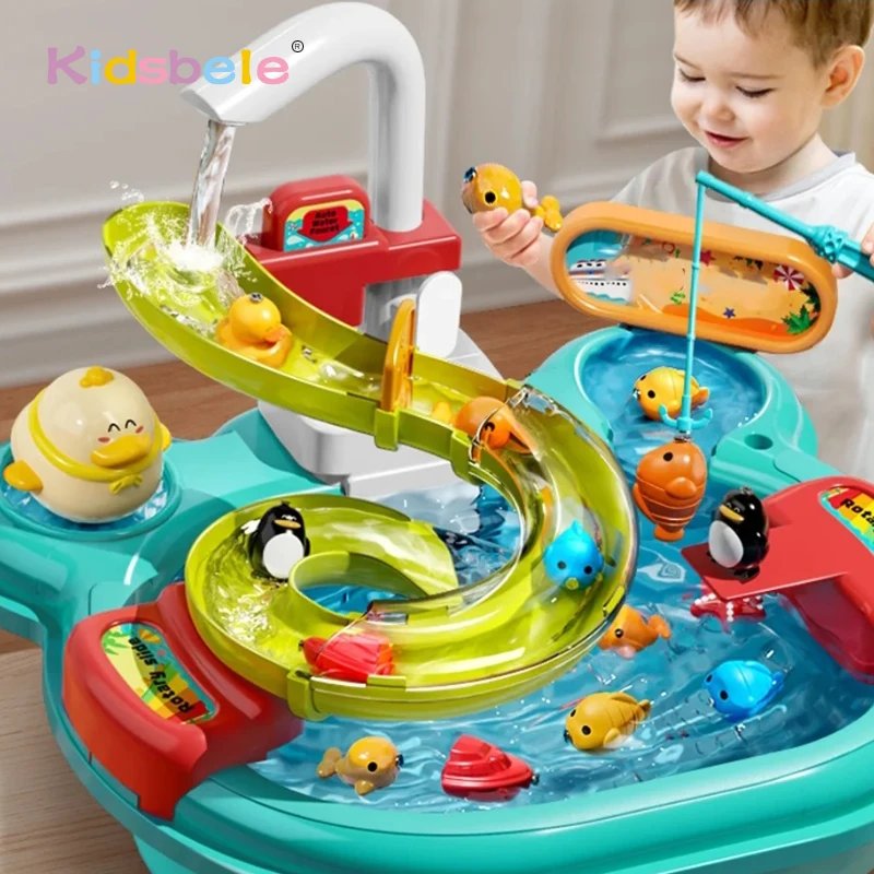 Kids Kitchen Sink Toy Set With Electric Faucet Fishing Game Floating Tracks Children’s Role-Playing Dishwasher Cleaning Toy Kids Kitchen Sink Toy Set With Electric Faucet Fishing Game Floating Tracks Children's Role-Playing Dishwasher Cleaning Toy